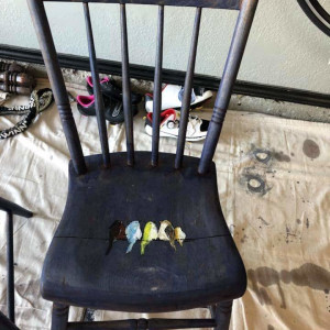 Birds on a wire antique chair pair by Heather Medrano 