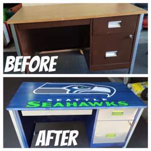Rebuilt Re-purposed Seahawks Boys Desk by Heather Medrano 