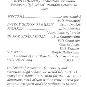 Ram Country by James Marsico  Image: Program from the dedication ceremony of Ram Country. (Familysearch.com, contributor: Wayland K. Adams)