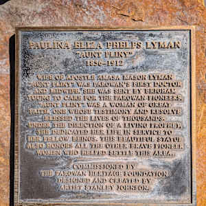 Paulina Eliza Phelps Lyman by Stanley Q. Johnson  Image: 19 Old Highway 91, Parowan, Utah (Parowan Heritage Park). Photograph by Jacob B. Arnell. Licensed by Creative Commons (CC BY-SA).