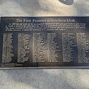 Pioneer Tribute Monument by Laura Lee Stay  Image: 19 Old Highway 91, Parowan, Utah (Parowan Heritage Park). Photograph by Jacob B. Arnell. Licensed by Creative Commons (CC BY-SA).