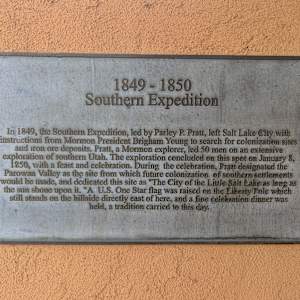 Pioneer Tribute Monument by Laura Lee Stay  Image: 19 Old Highway 91, Parowan, Utah (Parowan Heritage Park). Photograph by Jacob B. Arnell. Licensed by Creative Commons (CC BY-SA).
