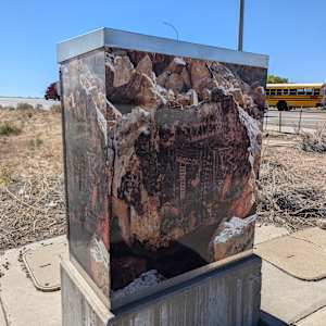 Utility Box Wrap (Petroglyphs) by Malcolm Howard  Image: State Route 130 and 3000 N. Cedar City, UT. Photograph by Jacob B. Arnell. Licensed by Creative Commons (CC BY-SA).