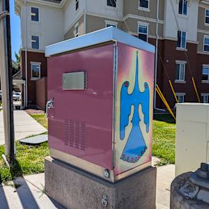 Utility Box Wrap (Thunderbird) by Farron Kanosh  Image: Thunderbird Way (200 S) and 300 W, Cedar City, UT. Photograph by Jacob B. Arnell. Licensed by Creative Commons (CC BY-SA).