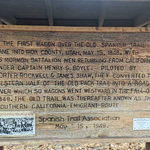 Spanish Trail National Historic Trail (Sculptures & Monuments)  Image: Photograph by Jacob B. Arnell. Licensed by Creative Commons (CC BY-SA). On the property of the Old School Library in Enoch. 4763 Santa Fe Trail, Enoch, UT