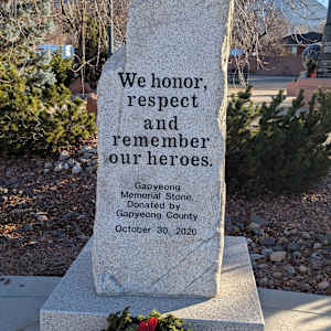 Korean War Memorial by Jerime Hooley  Image: Photograph by Jacob B. Arnell. Licensed by Creative Commons (CC BY-SA).
We honor,
respect
and
remember
our heroes.

Gapyeong
Memorial Stone.
Donated by
Gapyeong County
October 30, 2020