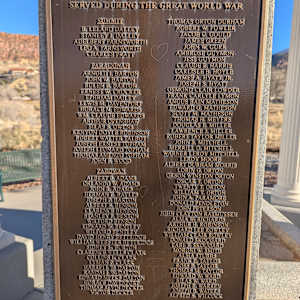 Cedar City War Memorial - World War I by Unknown  Image: Photograph by Jacob B. Arnell. Licensed by Creative Commons (CC BY-SA).
Okay, here is the transcription of the text with commas between each name:

IN MEMORY OF THE HEROES WHO
SERVED DURING THE GREAT WORLD WAR

SUMMIT
B. LELAND DALLEY, STANLEY J. DALLEY, ADELBERT FARNSWORTH, LEO A. FARNSWORTH, CHARLES PRATT,

PARAGONAH
ARNOLD I. BARTON, JOHN W. BARTON, RULEN B. BARTON, ERNEST W. CROCKER, EPHRIAM DAILEY, LEWIS M. DAVENPORT, HORACE N. EDWARDS, WM. CLAUDE EDWARDS, ARTHUR OPENSHAW, SILAS S. OWENS, KENYON DOYLE ROBINSON, ROBERT WALTER TALBOT, JOSEPH ERNEST TOPHAM, JOSEPH LEONARD TOPHAM, THOMAS AMENZO TOPHAM, JOHN E. WOOD,

PAROWAN
ALBERT B. ADAMS, ORLANDO W. ADAMS, JOHN R. ADAMS, HERMAN E. BAYLES, JOSEPH P. BARTON, ALBERT S. BENSON, CLARENCE BENSON, STANLEY E. BENSON, WILFORD BENSON, EDWARD W. BENTLEY, WILFORD BENTLEY, DAVID HENRY BETTRIDGE, WILLIAM WEBSTER BETTRIDGE, SIDNEY L. BURTON, CLARENCE WELLS CLARK, COLLINS L. CLARK, LYMAN P. CLARK, HARRELL W. DALTON, RANDALL W. DALTON, EDWARD MEEKS DALTON, HORACE DAVENPORT, THOMAS ALVIN DECKER, VICTOR DECKER,

THOMAS ORTON DURHAM, ROBERT W. FOWLER, JACOB C. GOULD, JAMES GREEN, JOHN W. GURR, AMBROSE GUYMON, JESS GUYMON, CLAUDE E. HARRIS, CARLISLE B. HOYLE, JAMES A. HYATT JR., JOSEPH S. HYATT, OSMOND CLAIR LOWDER, FRANK CARLYLE LYMON, ANGUS BAIN MATHESON, EDWARD G. MATHESON, SCOTT M. MATHESON, THOMAS H. MEYERS, DOUGLAS B. MILLER, LAWRENCE J. MILLER, ROBERT TAYLOR MILLER, JOHN S. MITCHELL, MERRILL O. MITCHELL, WARNER LEROY MITCHELL, LEROY MOORE, ALBERT DURHAM MORRIS, LORIN G. ORTON, ORSON WINSTON ORTON, OSCAR T. ORTON, TWENTY T. ORTON, WILLIAM T. ORTON, JOHN A. PARAMORE, DONALD PENDLETON, JOHN PETERSON, JOHN CLAYTON RASMUSSEN, ALMA W. RICHARDS, ARTHUR H. ROBINSON, RICHARD LEE ROWLEY, WILLIAM CLAIR ROWLEY, DONALD SKOUGARD, EARLE F. SKOUGARD, MORONI W. SMITH, ALMA STUBBS, FRANK E. TAYLOR, ROSS P. TAYLOR, THOMAS M. TAYLOR, EDWARD W. WARD, SILAS W. WARD, JOSEPH B. WARREN, JOSEPH B. WATERS, ALFRED S. WILCOX,

PLAQUE SPONSORED BY PAROWAN CITY COUNCIL
& PARAGONAH TOWN COUNCIL & CIVIC COMMITTEE
