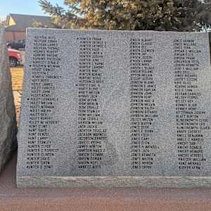 Cedar City War Memorial - World War II by Robert D. Mercer  Image: Photograph by Jacob B. Arnell. Licensed by Creative Commons (CC BY-SA).
Column 2

HOLYOAK BOYD,
HOLYOAK EMMA,
HOLYOAK JAMES,
HOLYOAK THOMAS,
HOLMES ROBERT,
HOPKINS ANTONE,
HOPKINS THEODORE,
HORSLEY DONALD,
HOUCHEN NEUMAN,
HOUSE ERNEST,
HOUSTON C,
HOWELL CHAUNCEY,
HOYT ROSS,
HOYLE JAMES,
HULET CARLYLE,
HULET JOHN,
HULET KENT,
HULET LEONARD E,
HULET MELVIN,
HULET NORMAN,
HULET RALPH,
HULET REX,
HULET RUPERT,
HULET W HERBERT,
HUNT CLINT,
HUNT DAVID,
HUNT DENZEL,
HUNT LARRY,
HUNT STANLEY,
HUNTER CLYDE,
HUNTER C FORREST,
HUNTER CLINTON,
HUNTER DAVID,
HUNTER DIXON,
HUNTER D DONEL,

Column 3

HUNTER FRANK,
HUNTER GEORGE C,
HUNTER GEORGE E,
HUNTER HAZE,
HUNTER JACK V,
HUNTER JOSEPH,
HUNTER JUNE,
HUNTER L BAYNE,
HUNTER LAMONT,
HUNTER MAC,
HUNTER NORINE,
HUNTING BERYL,
HUTCHINGS REED,
HYATT EARL D,
HYATT FLOYD,
HYATT MILTON,
HYMAS JACK,
ISOM AFTON,
ISOM MERLIN,
ISOM ORVILLE,
ISOM STANLEY,
ISOM WILLIAM,
ITOW GEORGE,
IVERSON MELVIN,
JACK JACKIE,
JACKSON DOUGLAS,
JACKSON WAYNE,
JACOBSON ERNEST,
JAKE CLIFFORD,
JAMES NORTON,
JAMISON HAROLD,
JANSON DELMAR,
JANSON DORIAN,
JANSON RUEL,
JARRETT ALTIS,

Column 4

JENSEN ALBERT,
JENSEN CLAUDE,
JENSEN DEE,
JENSEN GLENDEN,
JENSEN JAY,
JENSEN JOSEPH,
JENSEN LAMAR,
JENSEN MAYO,
JENSEN L OLIVER,
JENSEN ROLAND,
JEPSON MELVIN,
JESSOP JOSEPH,
JOHNSON BLAINE,
JOHNSON E VANCE,
JOHNSON HARLAN,
JOHNSON JOHN,
JOHNSON KENT,
JOHNSON MAC A,
JOHNSON MELVIN,
JOHNSON RALPH,
JOHNSON RICHARD,
JOHNSON WILLIAM,
JOLLEY MILTON,
JONES AUSTIN,
JONES DEOR,
JONES E QUINN,
JONES FOCH,
JONES GARY,
JONES GLEN,
JONES H WENDELL,
JONES JACK,
JONES KENNETH,
JONES MILTON,
JONES MYRON,
JONES URIAH,

Column 5

JONES VERNON,
JONES WILLARD,
JONES YORK,
JORDAN C WILLIAM,
JORDAN ELLIS,
JORDAN FRANK,
JORGENSON CECIL,
JOSEPH KENNETH,
JUDD C WILLIAM,
JUDD DELL,
JUNCE RICHARD,
JUSTET EUGENE,
KAYE ALICE,
KEARNS HOMER,
KEELE LYNN,
KEERAN CHARLES,
KELSEY FERREL,
KELSEY ROY,
KENNEY BLAIR,
KENNEY MONT,
KITTERMAN JOSEPH,
KLATT BURTON,
KLINGONSMITH CLYDE,
KLINGONSMITH LEO,
KLINGONSMITH OLIVER,
KNAPP EVERETT,
KNELL BENJAMIN,
KNELL C HAROLD,
KNIGHT DAN,
KNIGHT DONALD,
KNIGHT HOWARD,
KNIGHT VERDELL,
KRIEGER WILLIAM,
KUNZ MERRILL,
KUPFER VERN,