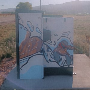 Utility Box Wrap (Skier) by Adrianna Allegretti  Image: 1070 W 200 S, Parowan, UT.

Photograph by Steven D. Decker. Licensed by Creative Commons (CC BY-SA).