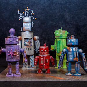 Family of Robots created from recycled materials by John Ehrsmann
