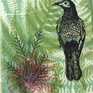 The distinguished wattlebird and banksia by Trudy Rice