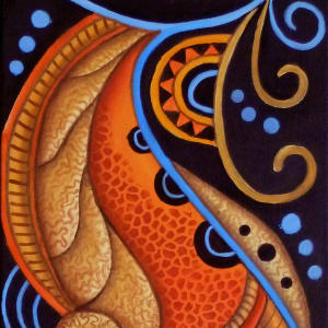 Maruvian Fortune Dragon Mask Diptych by Marcella Hayes Muhammad, Image 1.