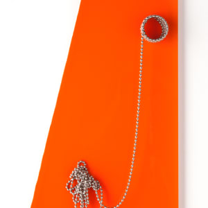 Moderne  9 pc Installation by Beth Kamhi  Image: Moderne orange trapazoid Orange acrylic plexiglass and steel beads
20 x 12 x 3 in
