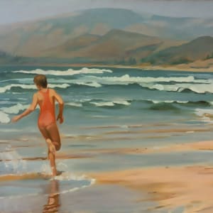 Untitled #275 (A girl and her dog on the beach) by Pat Ralph