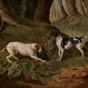 Two Setters Closing in on a Pheasant by Attr. Joseph Dunn