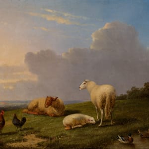 'Sheep with Chickens and Mallards' and 'Chickens with Mallards' (a pair) by Franz van Severdonck 