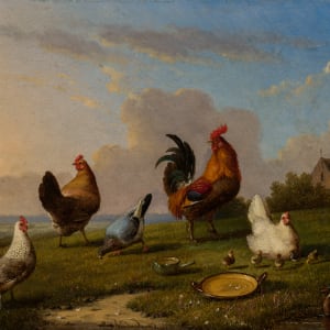 'Sheep with Chickens and Mallards' and 'Chickens with Mallards' (a pair) by Franz van Severdonck