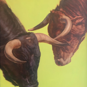 Bright Horned Bulls by Mike Austin