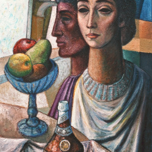 "Young Men with Still Life" #C48 (Benedictine paint over) by Antonio Diego Voci by Antonio Diego Voci 