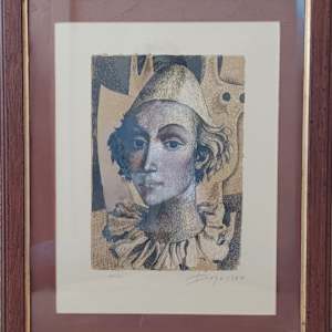 "The Clown" Unique Lithograph 18 of 40 Framed under Glass by Antonio Diego Voci  Image: The Clown Pastel on Paper - Framed under Glass 1984