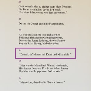 "Die Abschiedsworte Vergils" F27 (German) "The Last Words of Vergil" Göttliche Komödie Fegefeuer by Salvador Dali #D18 by Salvador Dali  Image: German Text for Purgatory Canto 27.