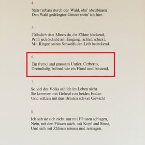 "Der Höllenbund Cerberus" (German) "Alighieri" H6  Göttliche Komödie Hölle by Salvador Dali #D2 by Salvador Dali  Image: German Text for H6 (Inferno Canto 6)