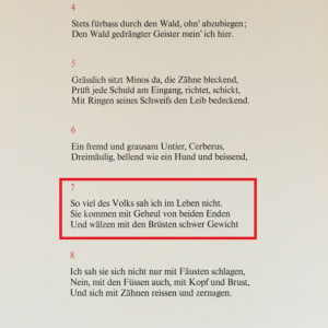 "Geizhälse und Verschwender" (German) "The Avaricious and the Prodigal" Göttliche Komödie Hölle H7 by Salvador Dali #D3 by Salvador Dali  Image: German Text for H7