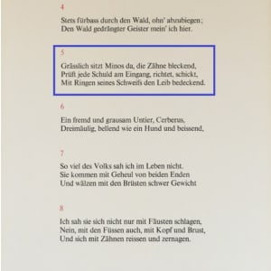 "Der Totenrichter Minos"  H5 (German) "Minos" Göttliche Komödie by Salvador Dali #D35 by Salvador Dali  Image: German Text