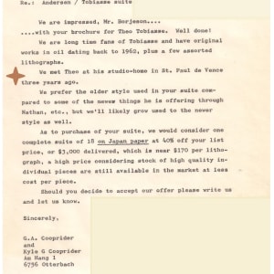 "Mazel Tov" 1966 by Theo Tobiasse  Image: KYLE Cooprider's letter to another Galerie to acquire more of Theo's art in 1982. 