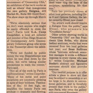 "War on Religion" by Brandon Paris  Image: San Diego Daily Transcript 14 February 1992