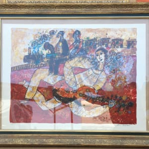 Untitled Lithograph (Women playing Mandolin) Theo Tobiasse by Theo Tobiasse 