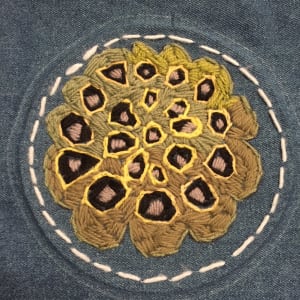Transformation of the Feminine Embroidery/Crewel Fabric Hanging by Diana Atwood McCutcheon  Image: Lotus Seeds in the Pod