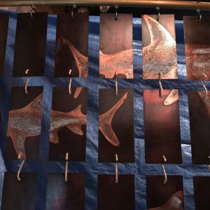Etched Copper Room Divider for Superyacht's Main Saloon by Victoria Lansford  Image: Temporarily hung (detail)