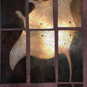 Etched Copper Room Divider for Superyacht's Main Saloon by Victoria Lansford  Image: Detail of one side in progress