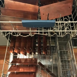 Etched Copper Room Divider for Superyacht's Main Saloon by Victoria Lansford  Image: The only sane way to make them absolutely clean was the dishwasher!