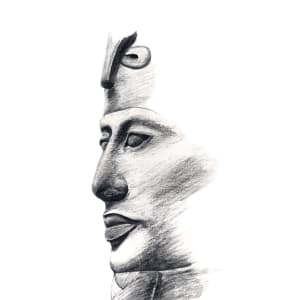 Reliquary for Eternity by Victoria Lansford  Image: Original drawing of a stone statue of Tutankhamun that I etched onto the front of the piece
Graphite on Bristol board