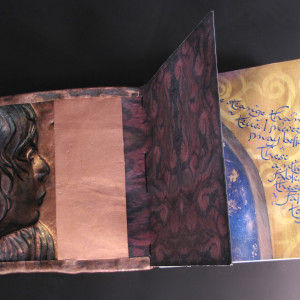 Imagination Bodies Forth by Victoria Lansford  Image: Inside of front cover, showing binding method with end paper printed from original collage