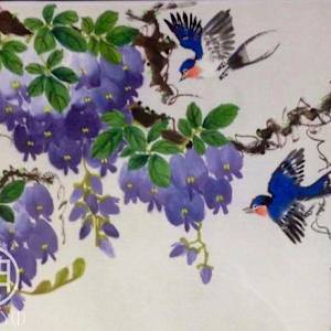 Purple Wisterias and Swallows by ioni mendoza