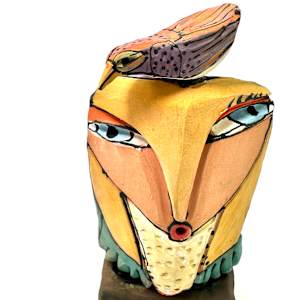 "Owl Person Singing to the Beauty Bird" by Blue Fire MacMahon 