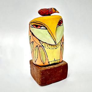 "Owl Person and the Nesting Red Bird Dreaming Love" by Blue Fire MacMahon 