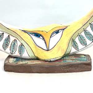 "Owl Person Holding Space for Love" 16-3/8" wide x 9-1/2" H by Blue Fire MacMahon 