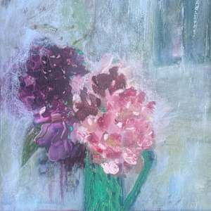 Hydrangeas,  Green Jug by Lesley Birch, Image 1.