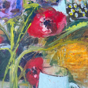Anemones with a Blue Jug by Lesley Birch 