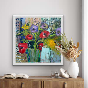 Anemones with a Blue Jug by Lesley Birch 