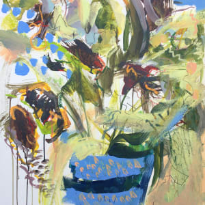 Fading Flowers, Blue Pot by Lesley Birch