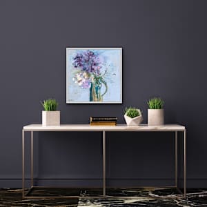 Hydrangeas, Striped Pot by Lesley Birch 