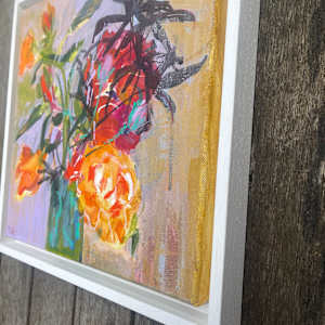 Peachy Roses with Acer Leaves by Lesley Birch 