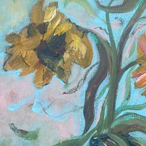 Sunflowers in Mum’s Pot by Lesley Birch 