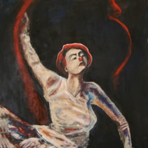 RED RIBBON-GRAND FINALE, Painting, Circus Series by Beatriz Mejia-Krumbein