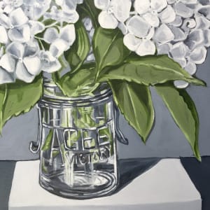 White Hydrangeas in Agee Jar by Alicia Cornwell 